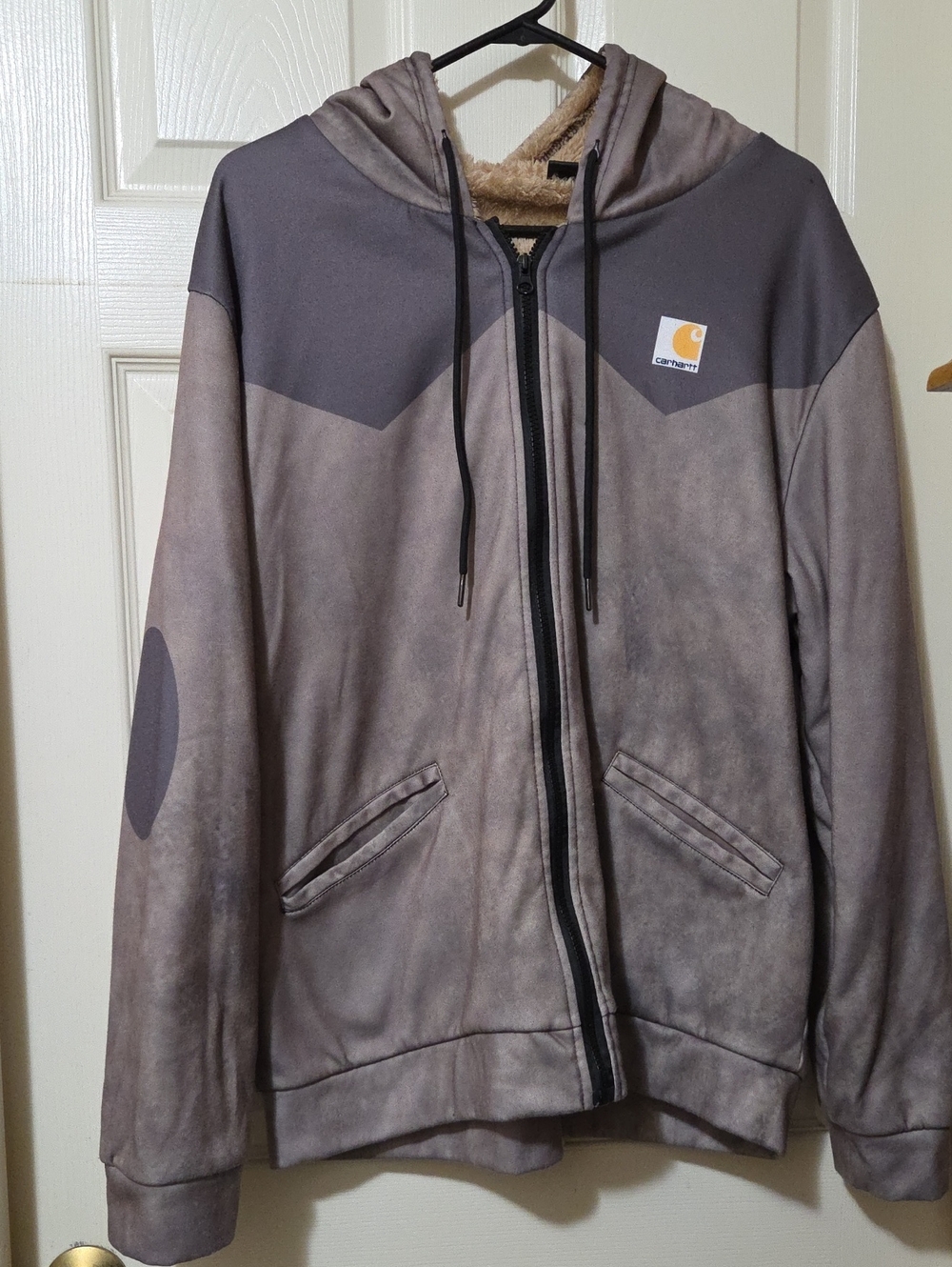 Carhartt Gray/Green Hooded Zip-Up Jacket with Sherpa Lining